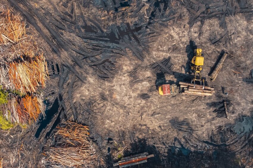 drone shot of a heavy equipment